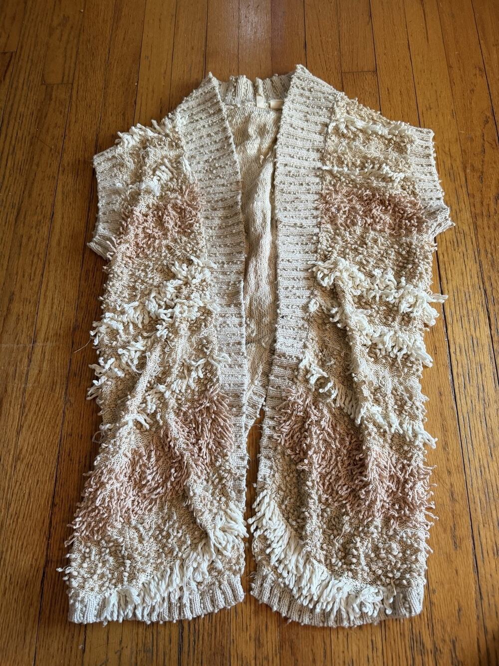 MOTH Sweater Vest Womens XS Beige Fringed Boho Style